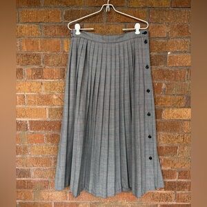 Vintage Worthington Plaid Pleated Button Up Midi Skirt Gray 14 Academia Preppy